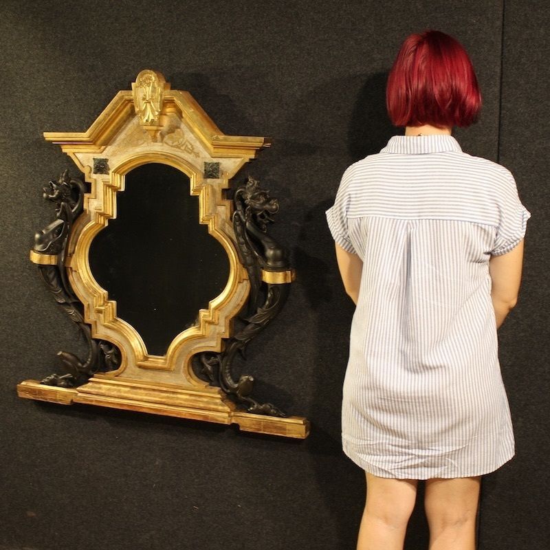 Miroir italien laqué et doré, XIXe siècle photo furniture