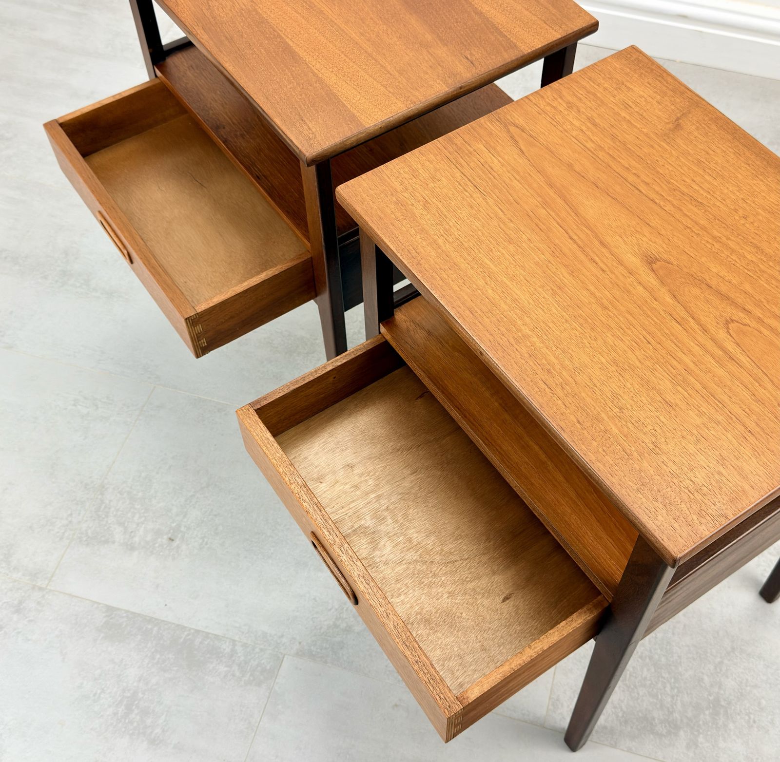 Furniture Pair Of Teak Bedside Tables Danish Style photo