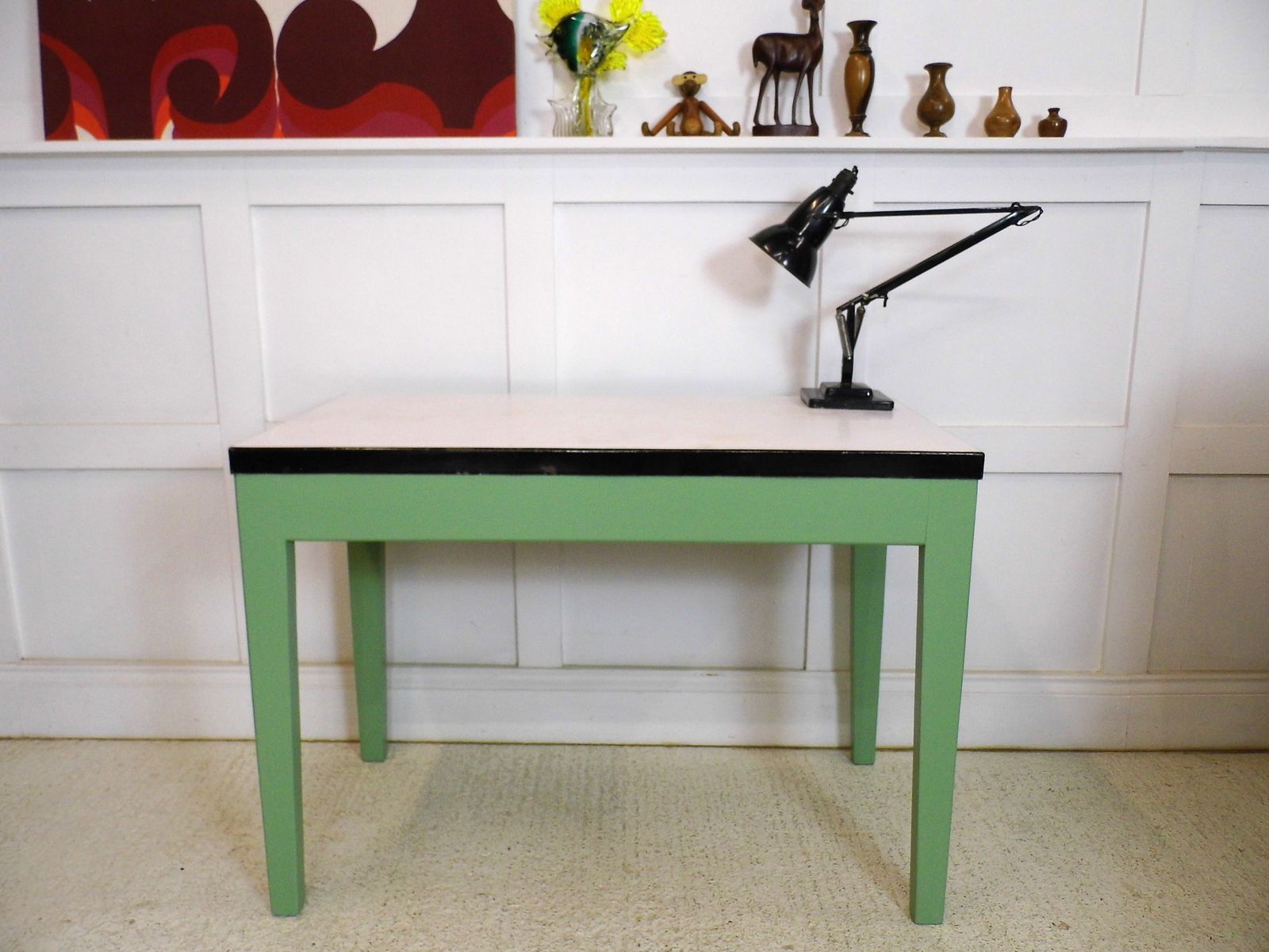Vintage Enamel Topped 1950s Kitchen Prep Pastry Table Or Vintage Office Desk photo buy