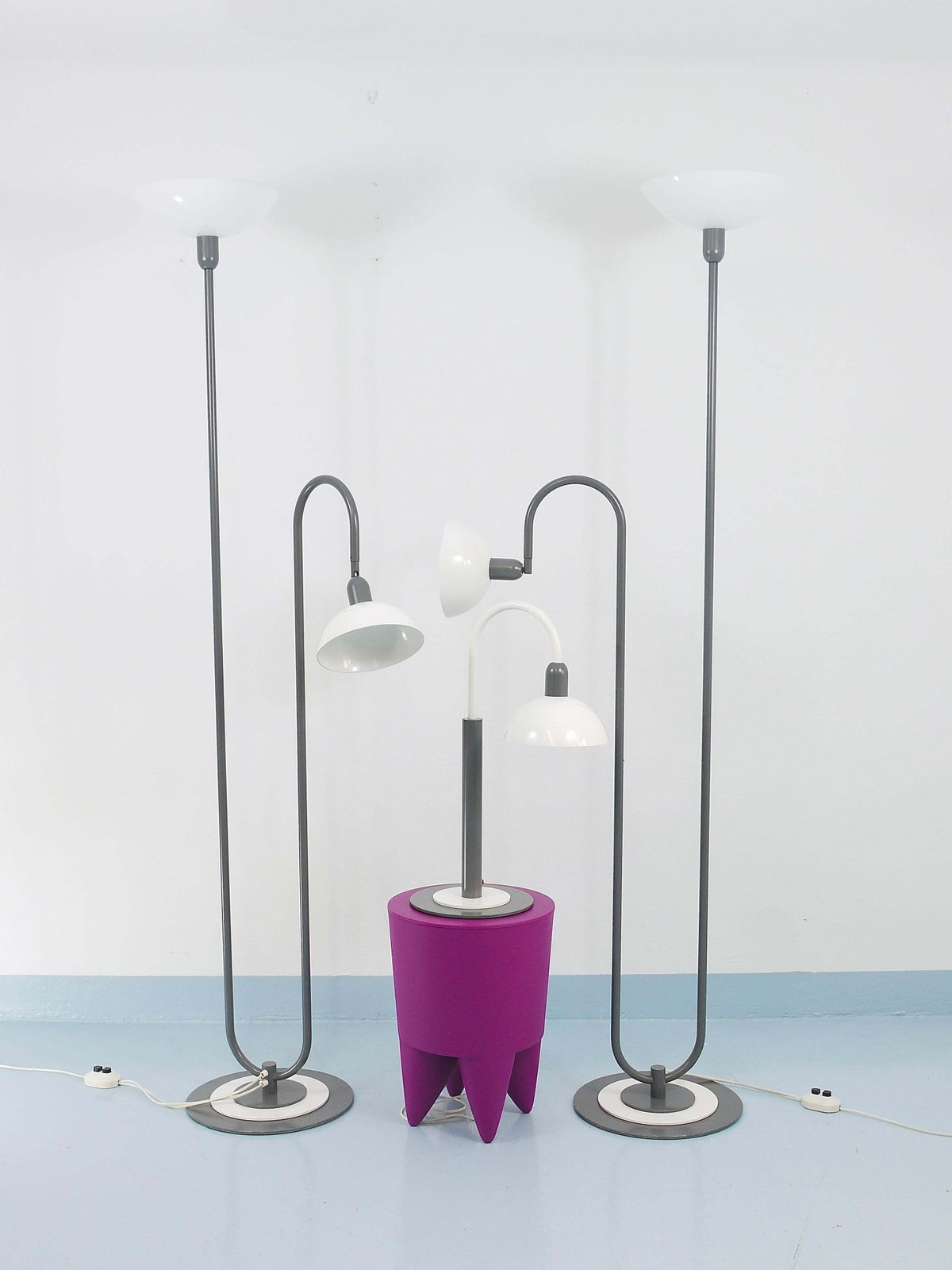 2 Postmodern 1980s Memphis Style Uplighter Floor Lamps, Torchiere, Italy, 1980s photo furniture