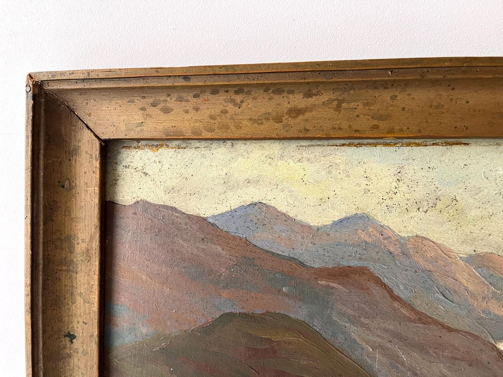 photo for sale Original 1940s Italian Mountains Landscape Painting, Antique Lake Oil On Panel, Framed Picture