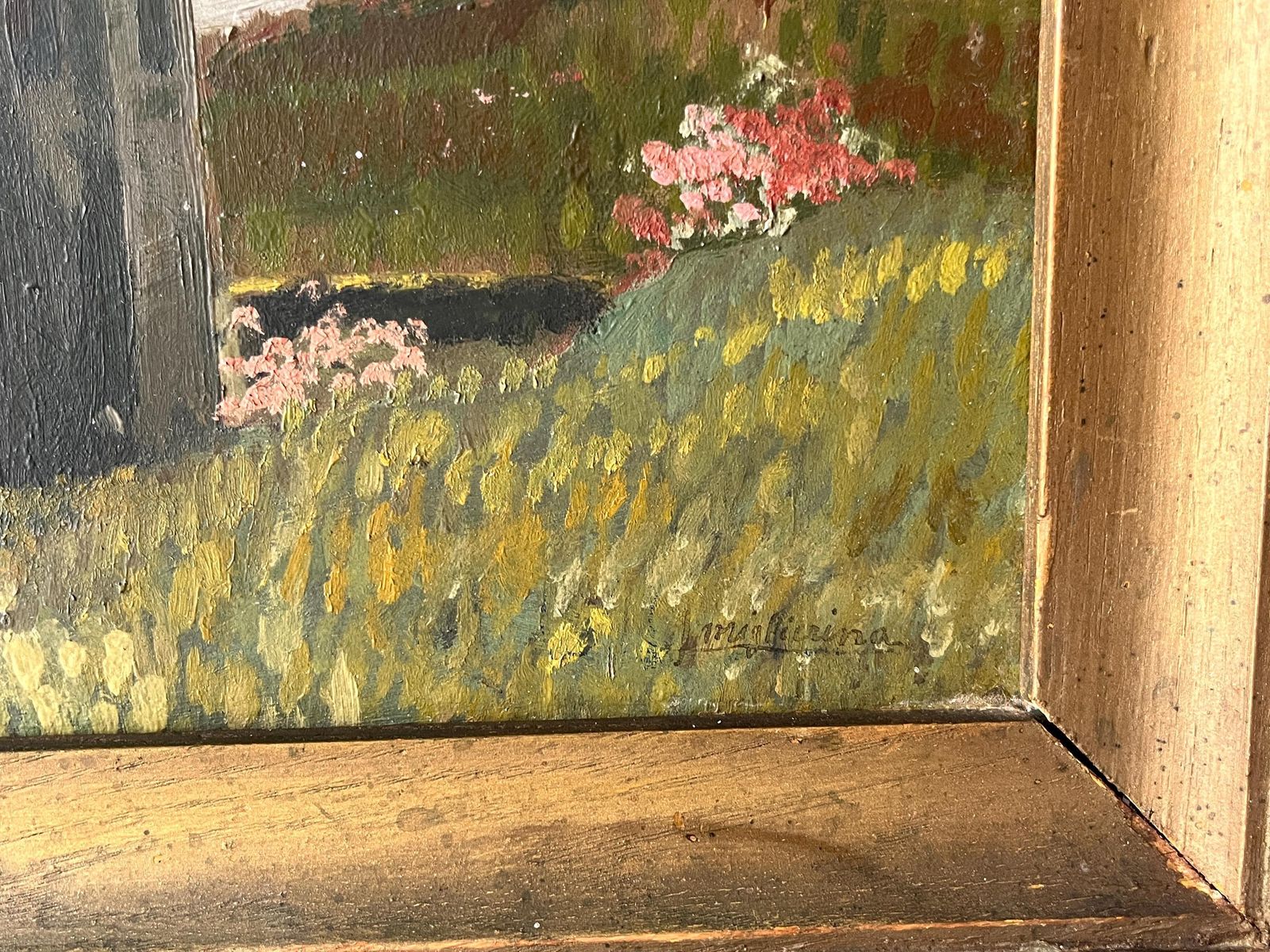 188.0 Original 1940s Italian Mountains Landscape Painting, Antique Lake Oil On Panel, Framed Picture photo