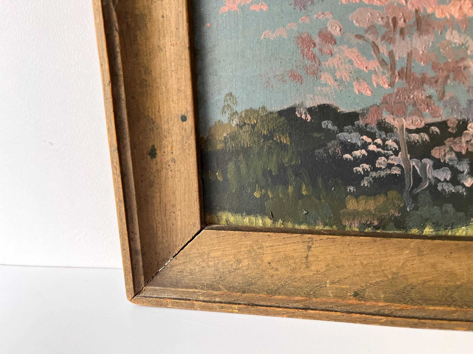 photo vintage Original 1940s Italian Mountains Landscape Painting, Antique Lake Oil On Panel, Framed Picture