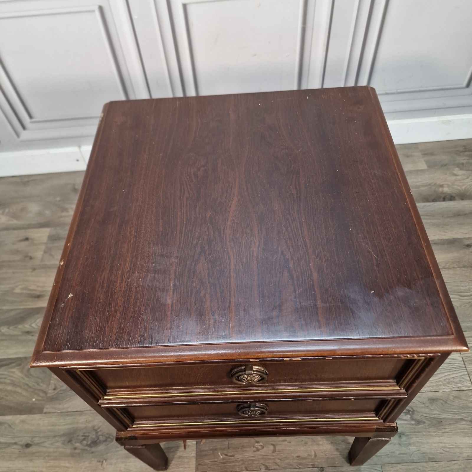 photo furniture Vintage Mahogany Bedside Cabinet Table Two Drawer Chest Georgian Revival