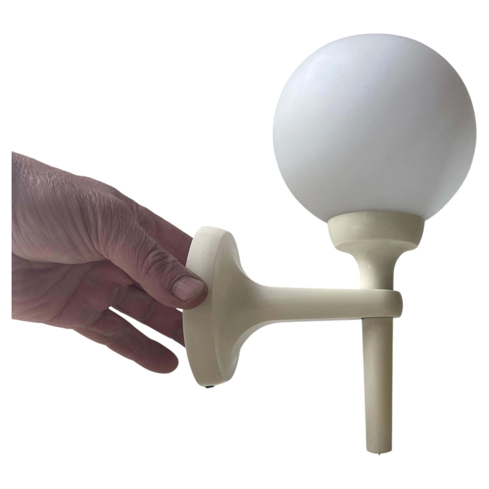 Vintage Scandinavian Space Age Wall Sconce In Cream Acrylic & Orb Glass, 1970s