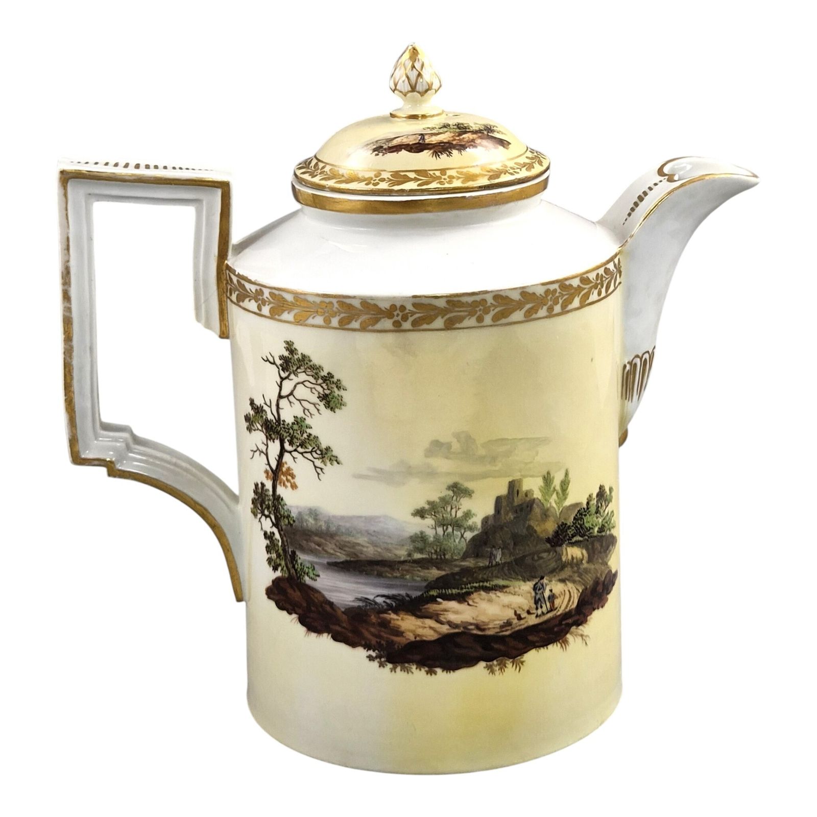 Limbach Thuringia Porseleinen Koffiepot met Landschappen, ca. 1780 1790 photo Woonaccessoires