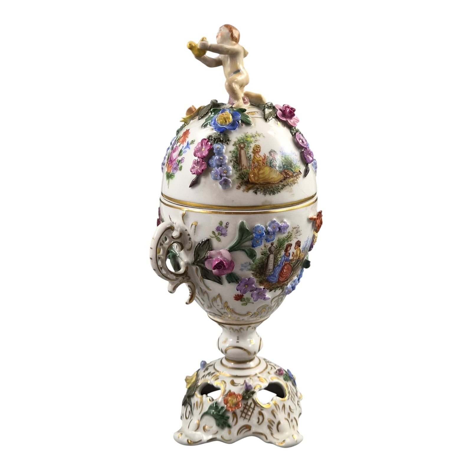 Carl Thieme Dresden Porselein Potpourri Urn met Putto Bekroning, ca. 1901 photo Woonaccessoires