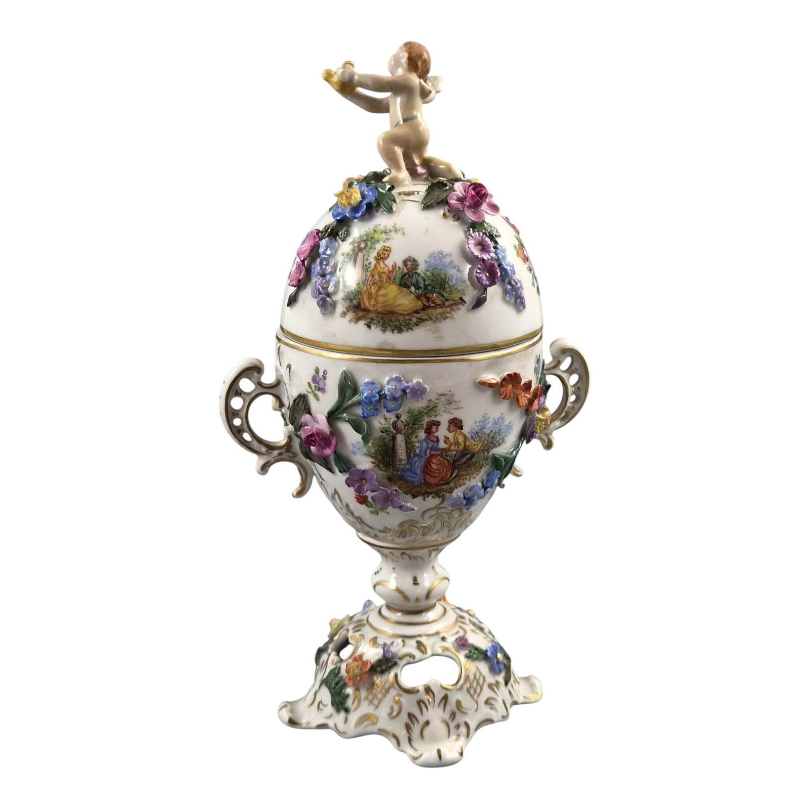 Carl Thieme Dresden Porselein Potpourri Urn met Putto Bekroning, ca. 1901 photo 600.0