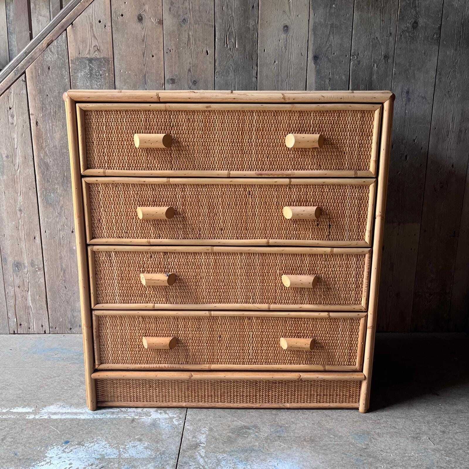 Vintage Bamboo And Cane 4 Drawer Chest Of Drawers