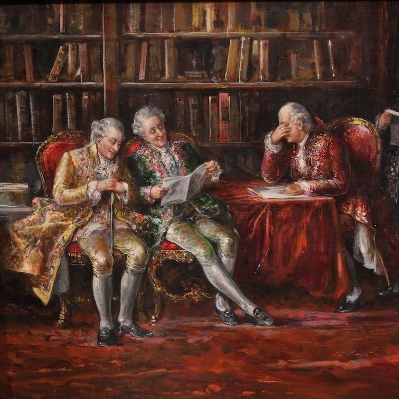 Italian Painting Interior Scene Dated 1941 photo vinterior