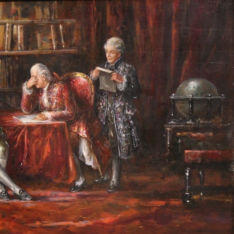 photo furniture Italian Painting Interior Scene Dated 1941