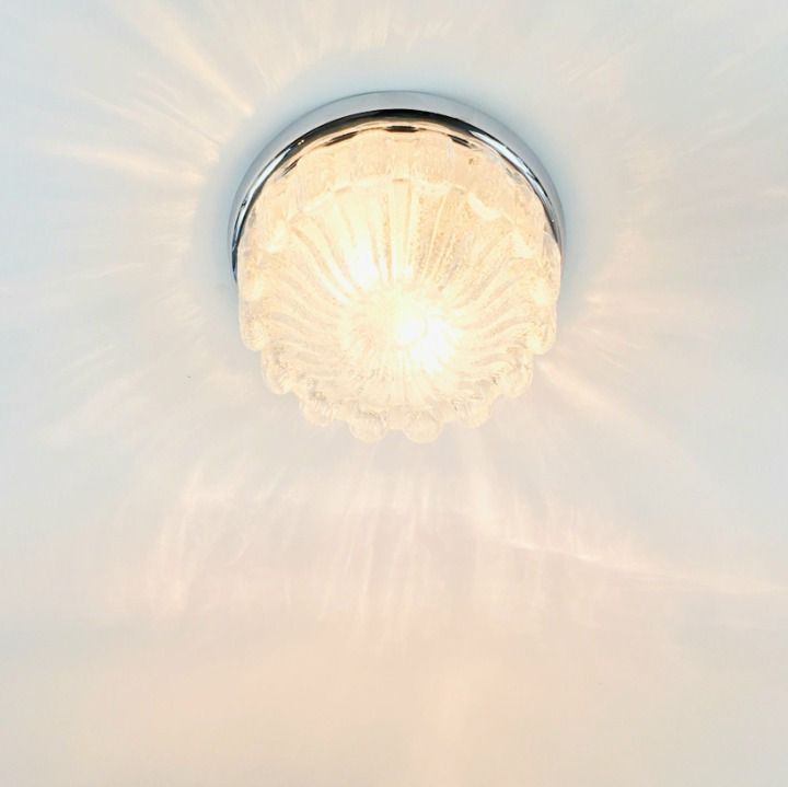 Large Mid Century Flower Shaped Glass & Chrome Ceiling Light From Limburg, Germany, 1970s photo Lighting