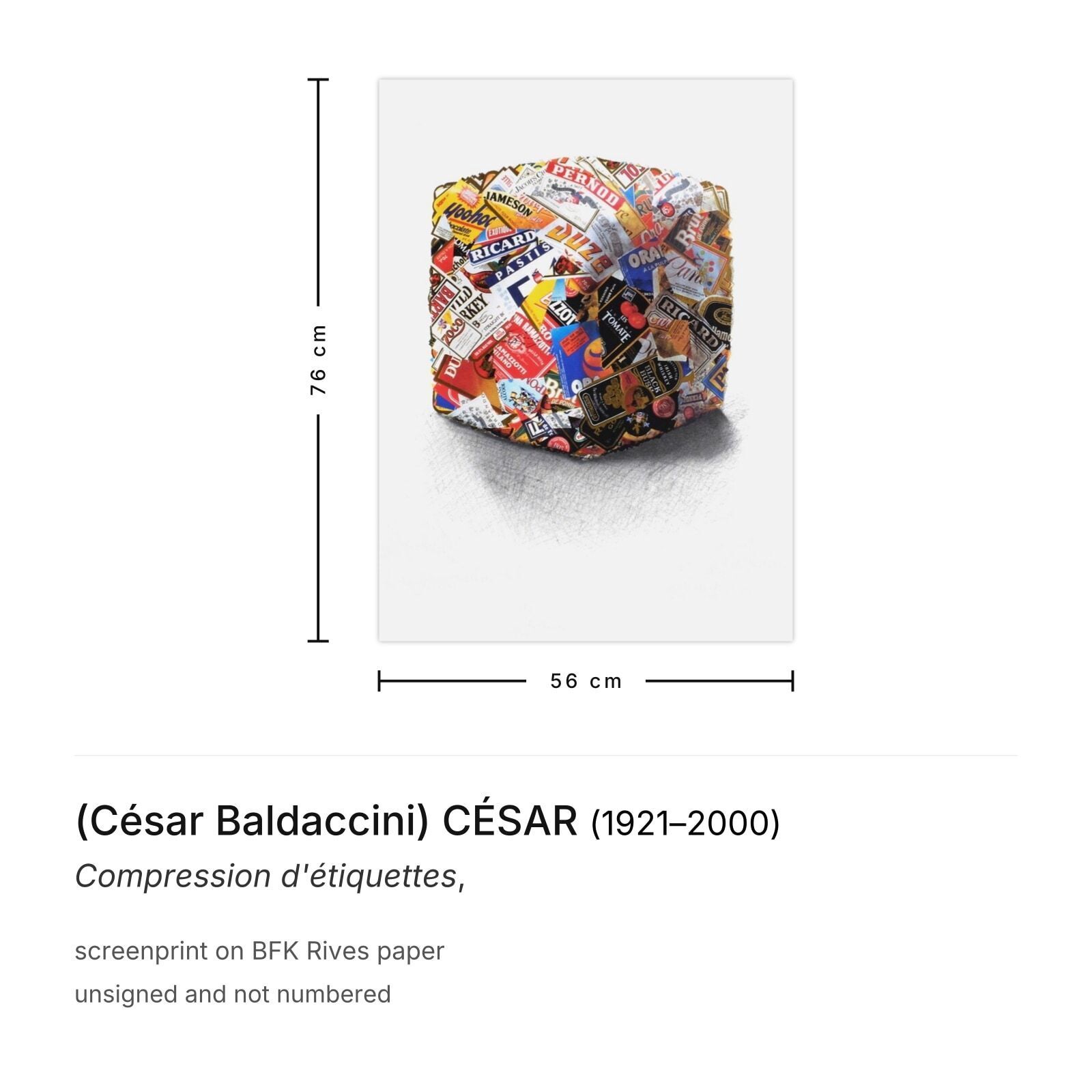 (César Baldaccini) César Screenprint Compression D'étiquettes photo furniture