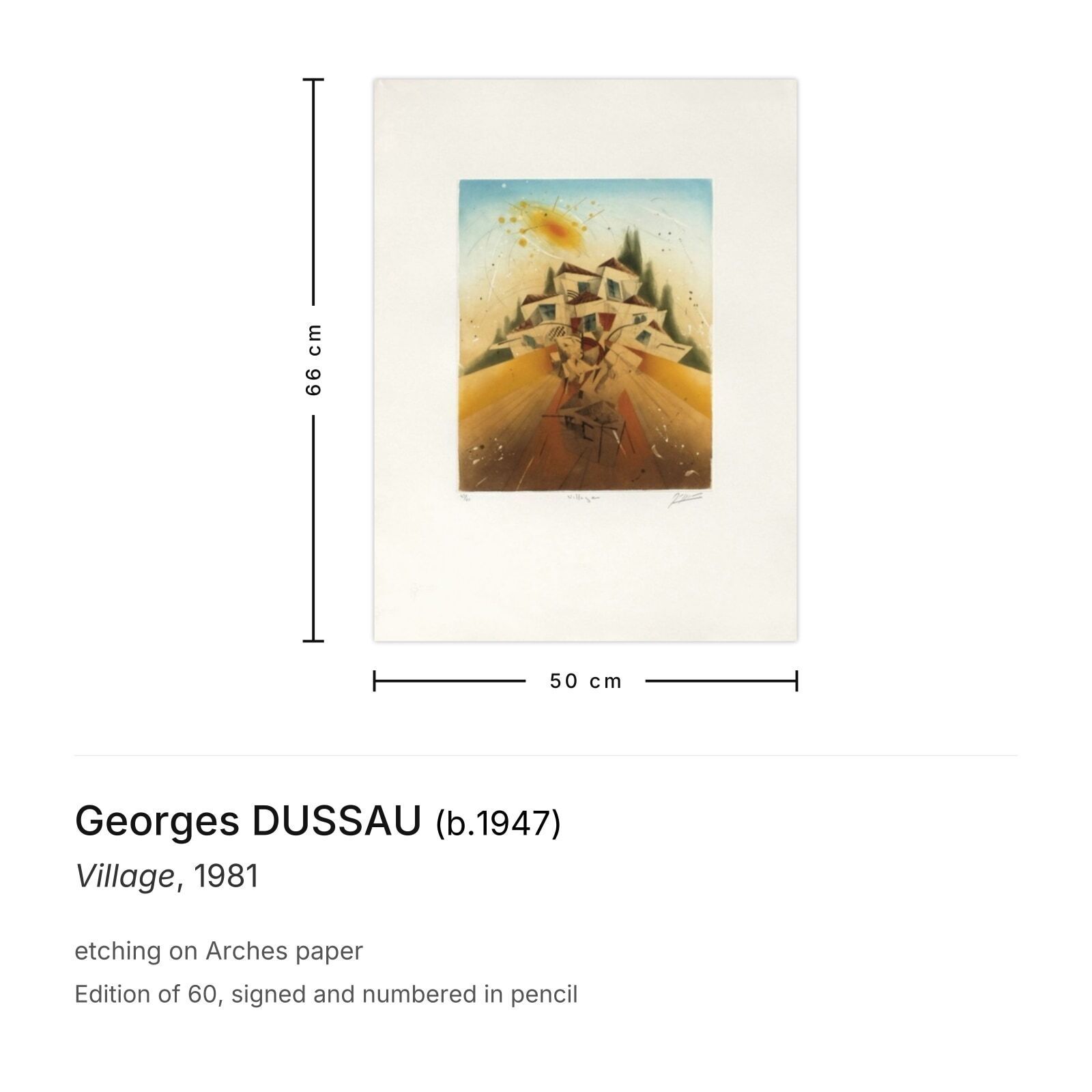 Georges Dussau Gesigneerde Ets Dorp 1981 photo furniture