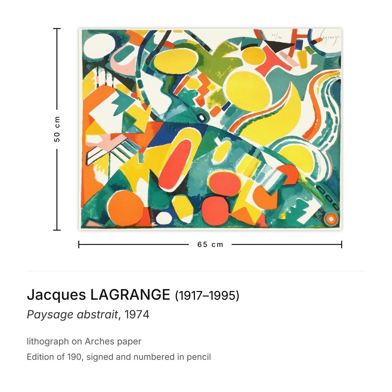 Jacques Lagrange Gesigneerde Lithografie Paysage Abstrait 1974 photo furniture