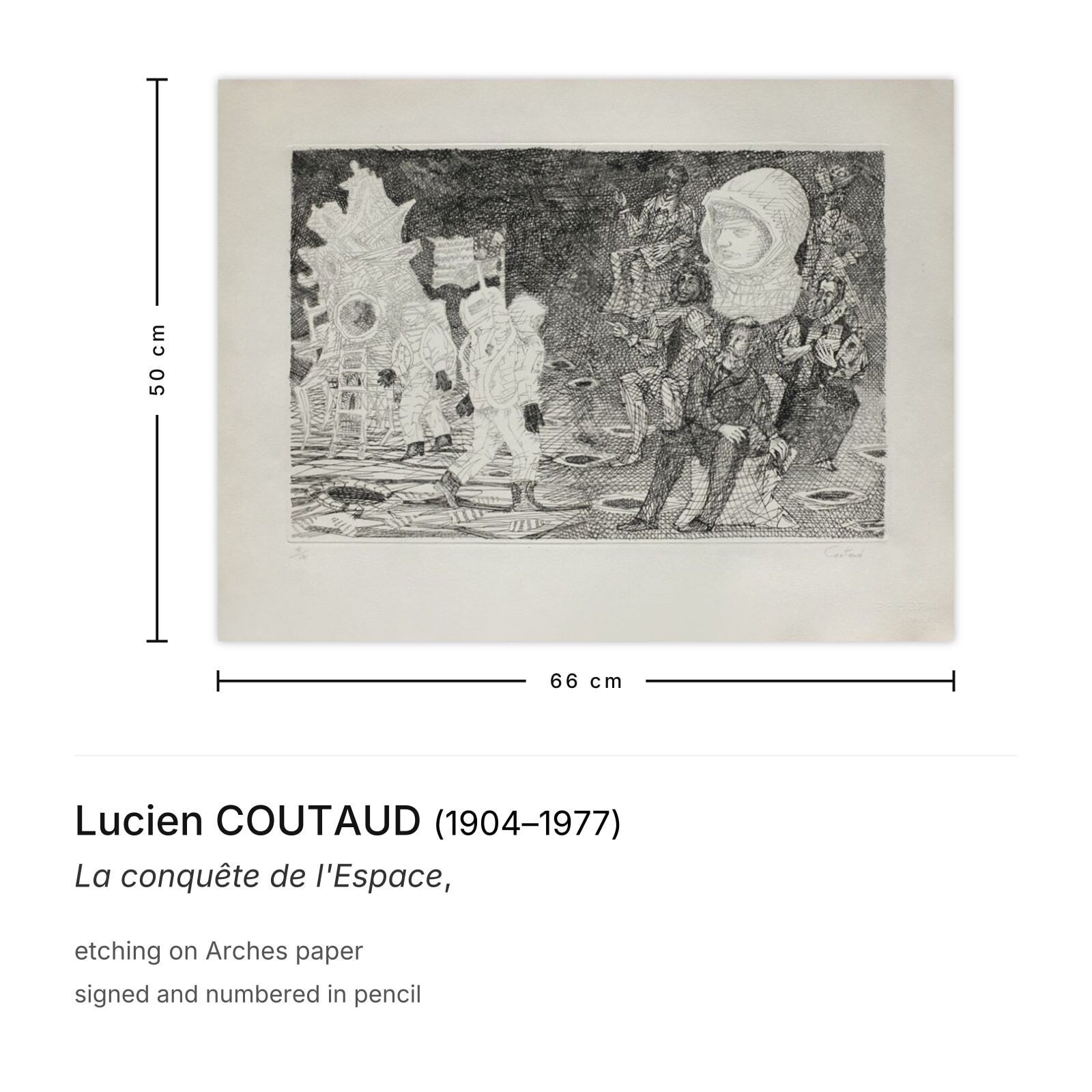 Lucien Coutaud Gesigneerde Ets La Conquête De L'espace photo furniture