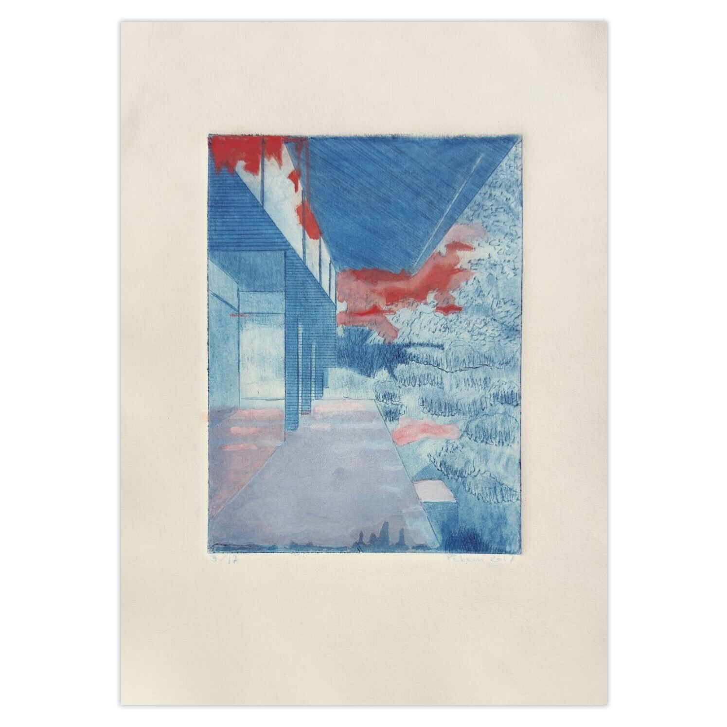 Monique Pehem (Breton Prouté) Gesigneerde Aquatint Terrasse 2017