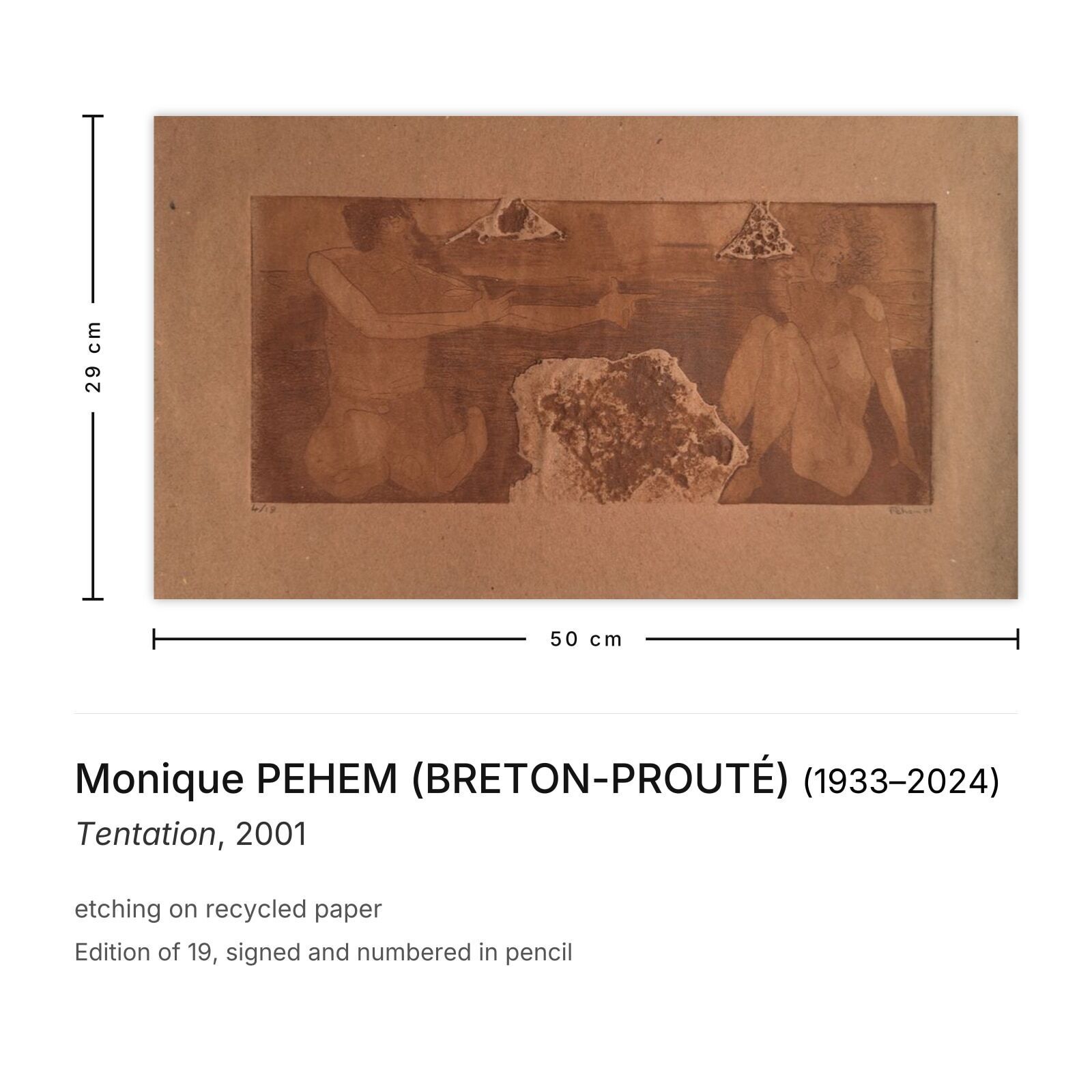 Monique Pehem (Breton Prouté) Signed Etching Tentation 2001 photo furniture