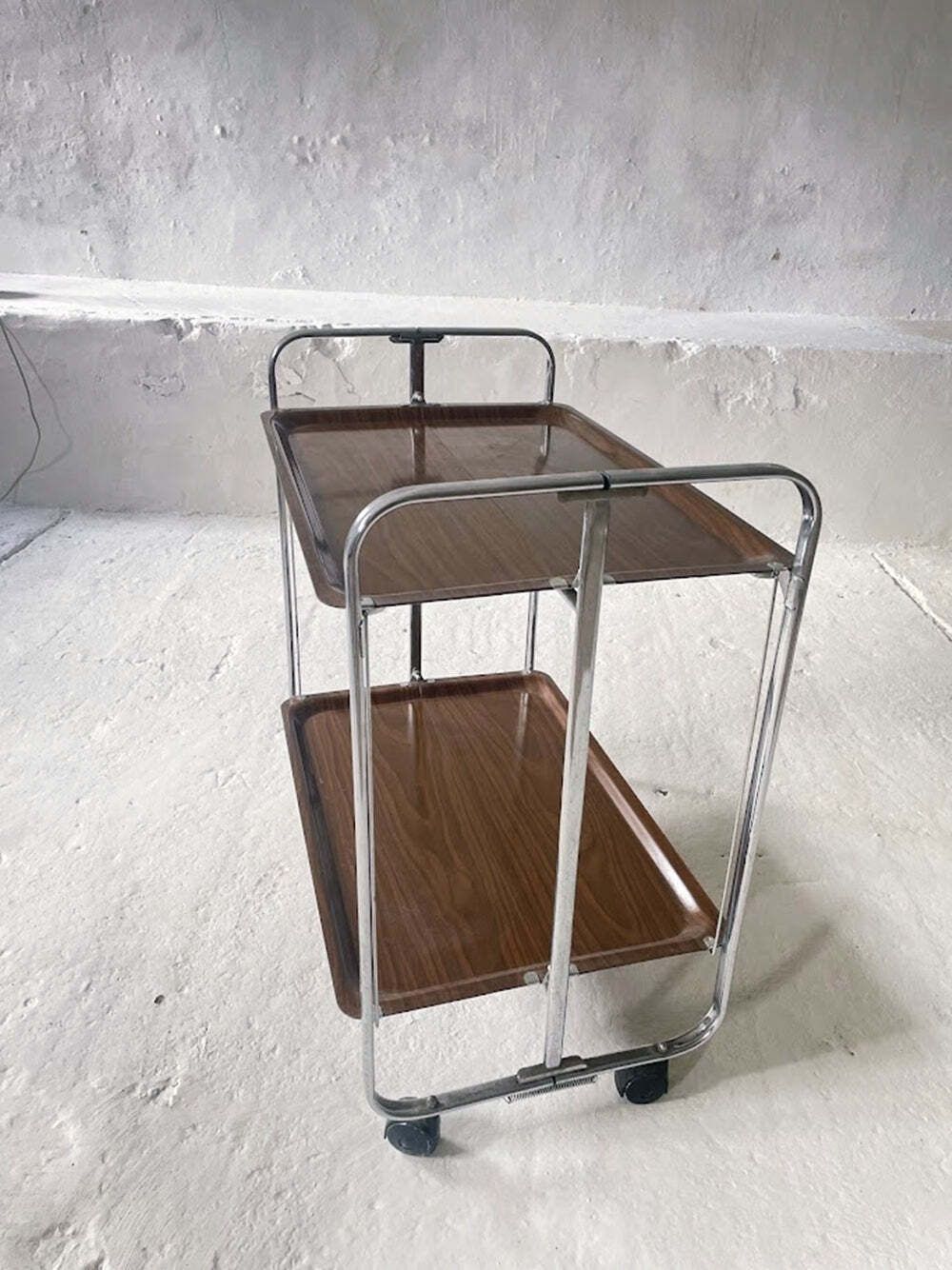 Mid-Century chroom inklapbare serveerwagen, jaren 1950, Duitsland photo 430.0