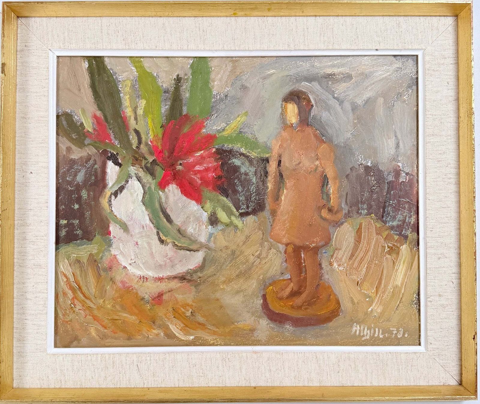 Cactus Flower, 1973. Vintage Zweeds olieschilderij van Oskar Albin Nilsson photo vinterior