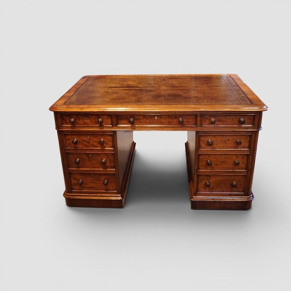 Rare Small Victorian Mahogany Partners Desk With Cupboards & Drawers