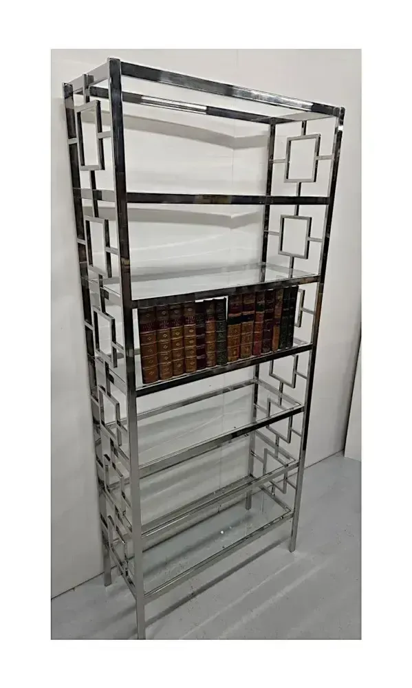 Art Deco Stijl Boekenkast of Displaystandaard van Chroom en Glas photo Meubels