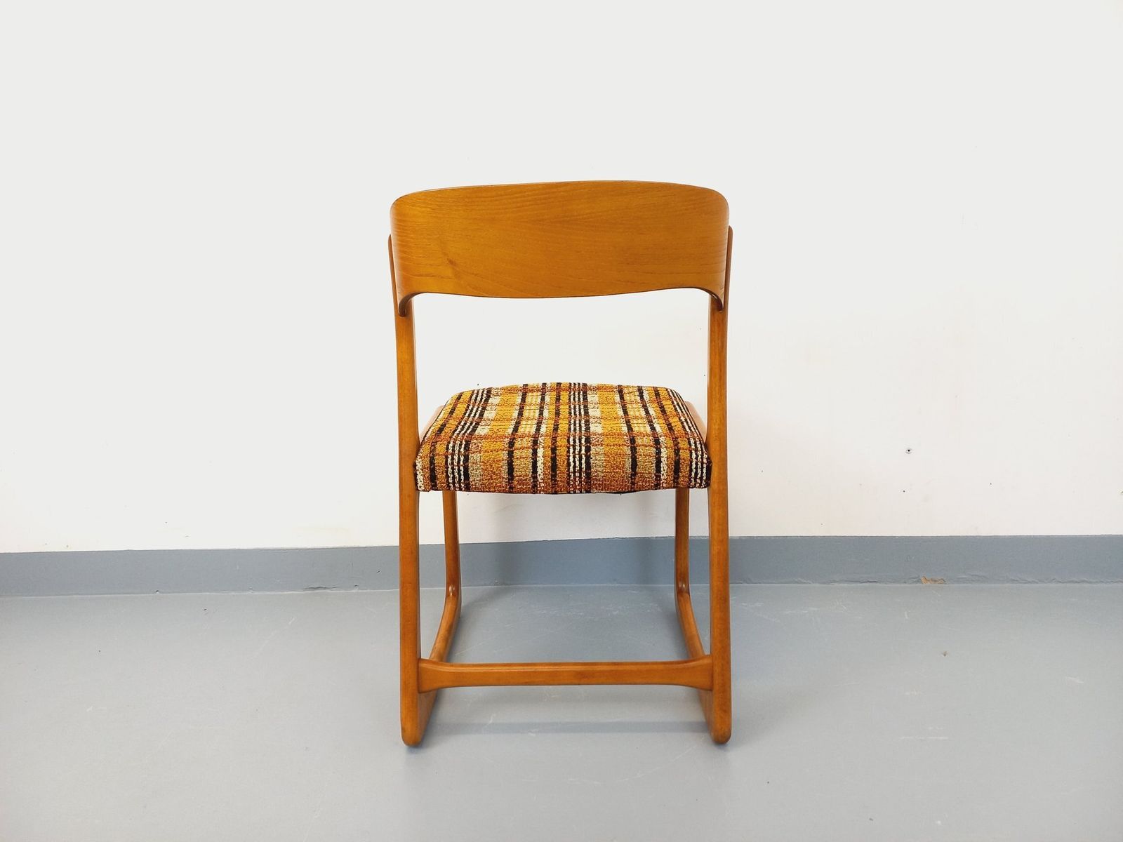 Baumann Wooden And Wool Fabric Sleigh Chair photo Furniture