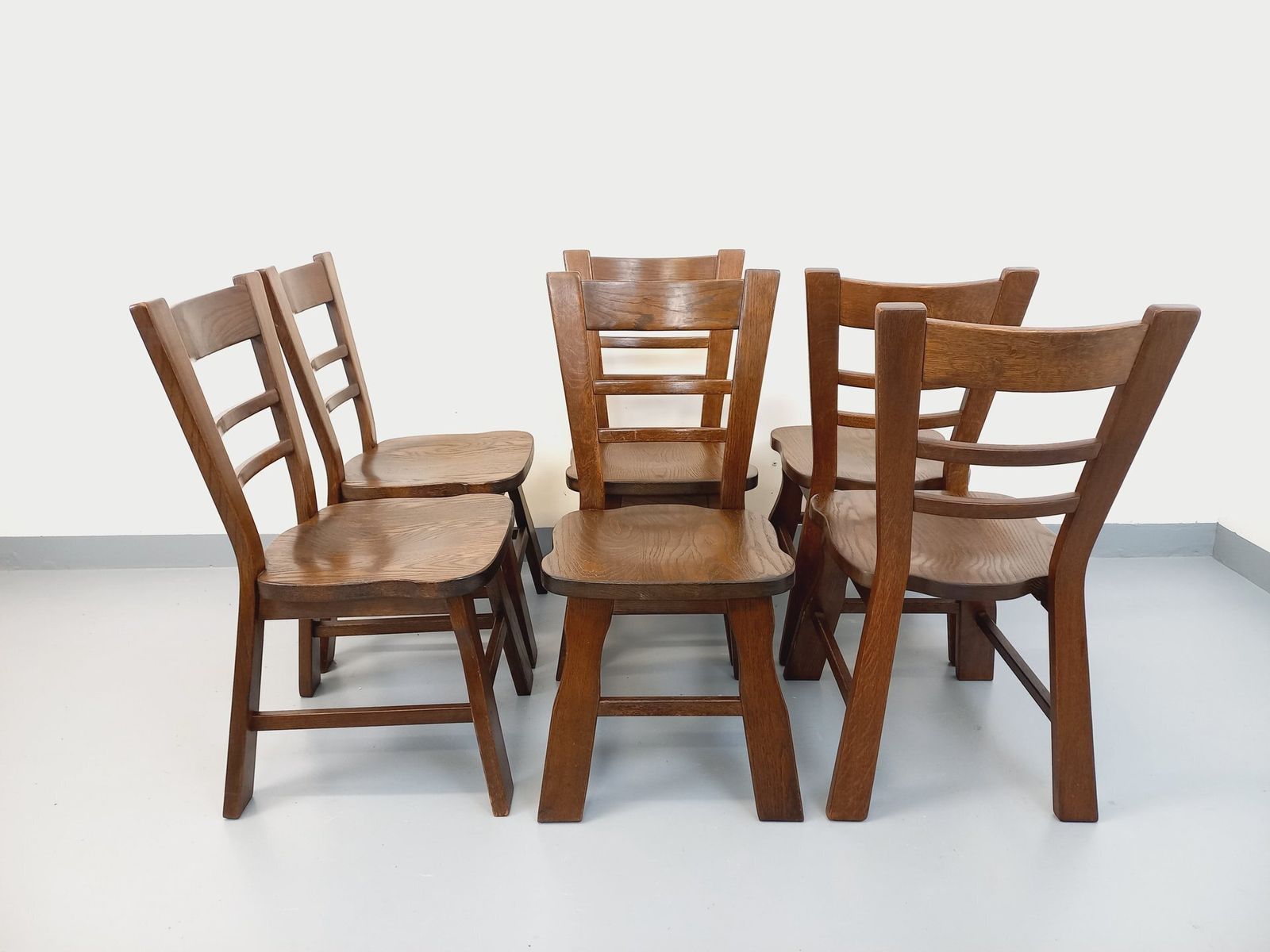 6 Brutalist Eiken Stoelen, jaren 1950 photo furniture