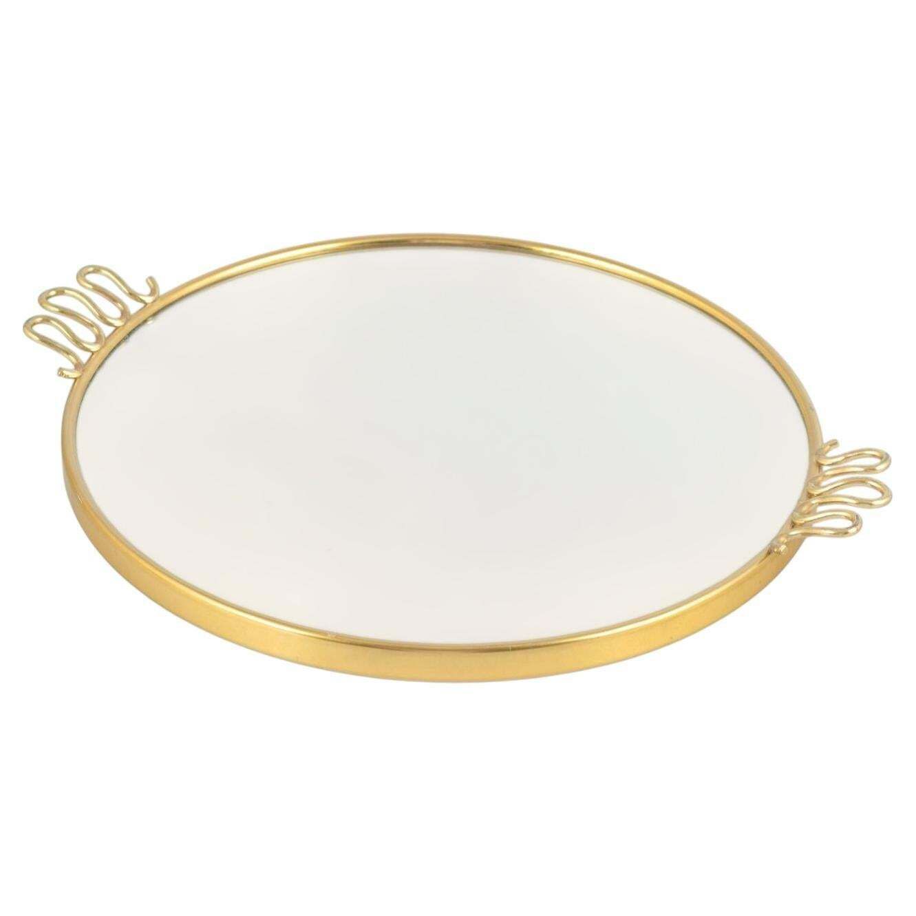 Swedish Glass And Brass Tray. “Swedish Grace” Style, Late 20th C.