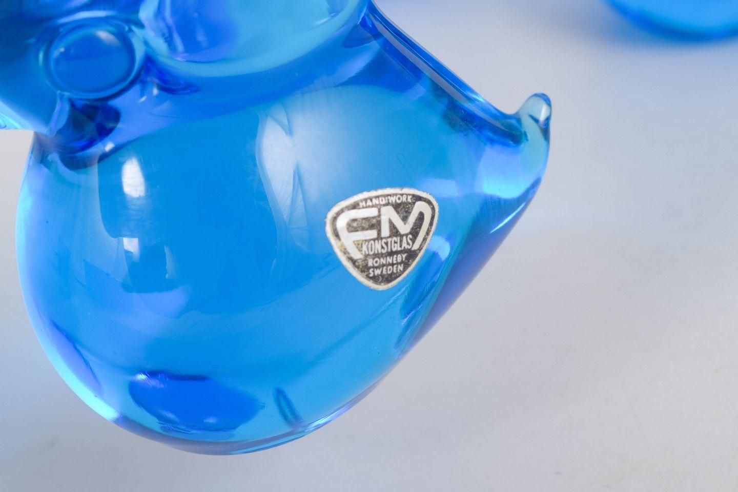 Josef Marcolin For Fm Ronneby. Set Of Five Duck Figurines In Blue Art Glass. photo Home Decor