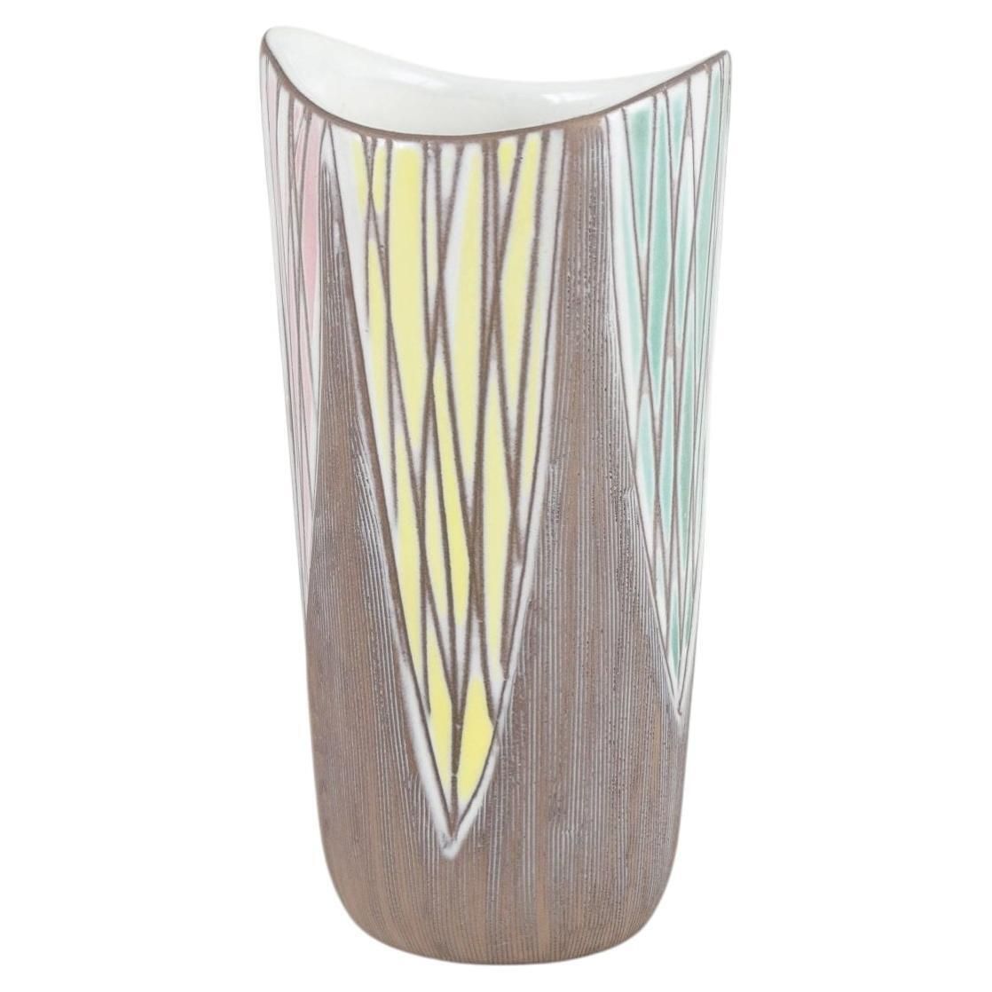 Vase en céramique Mari Simmulson, Upsala Ekeby, décor géométrique, années 1950-1960