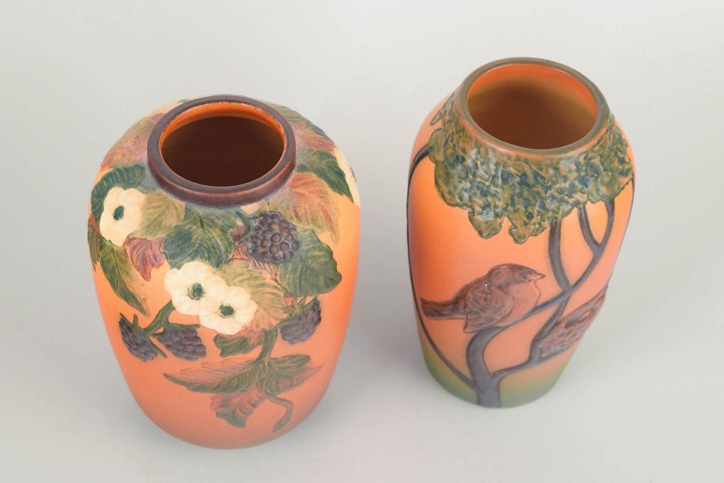 Ipsens Enke, Denmark. Two Ceramic Vases In Warm Orange And Green Tones, 1920/30s photo furniture