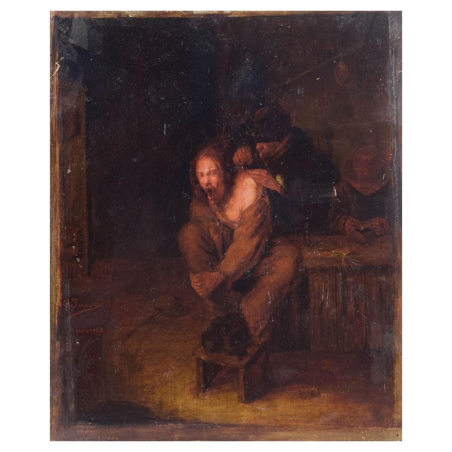 G. Jouve, école Nord, Frankrijk. Olieverf op houten paneel. Landelijke operatiescène. 18e eeuw