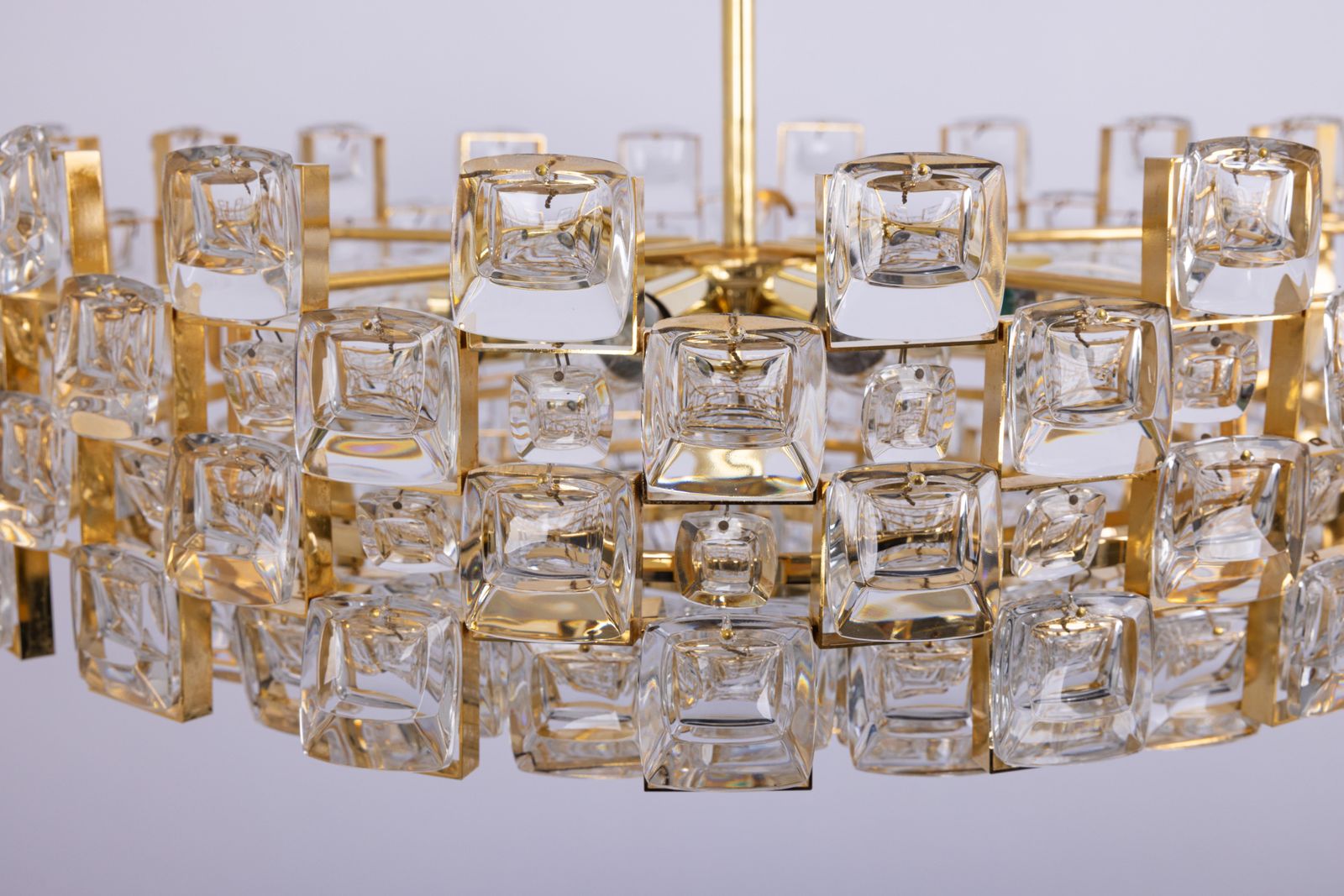 Large Gilt Brass Crystal Chandelier By Palwa, Sciolari Design, Germany, 1970s photo vintage