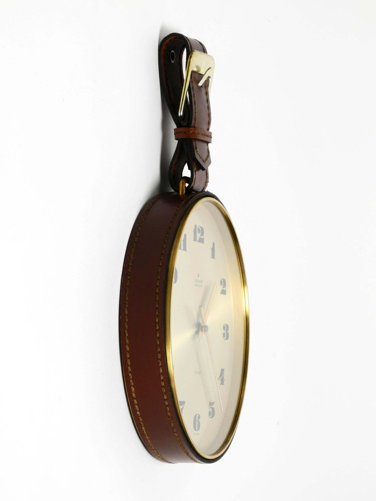 Junghans Messing Wandklok uit de jaren 1960 met Lederen Ophangband photo for sale