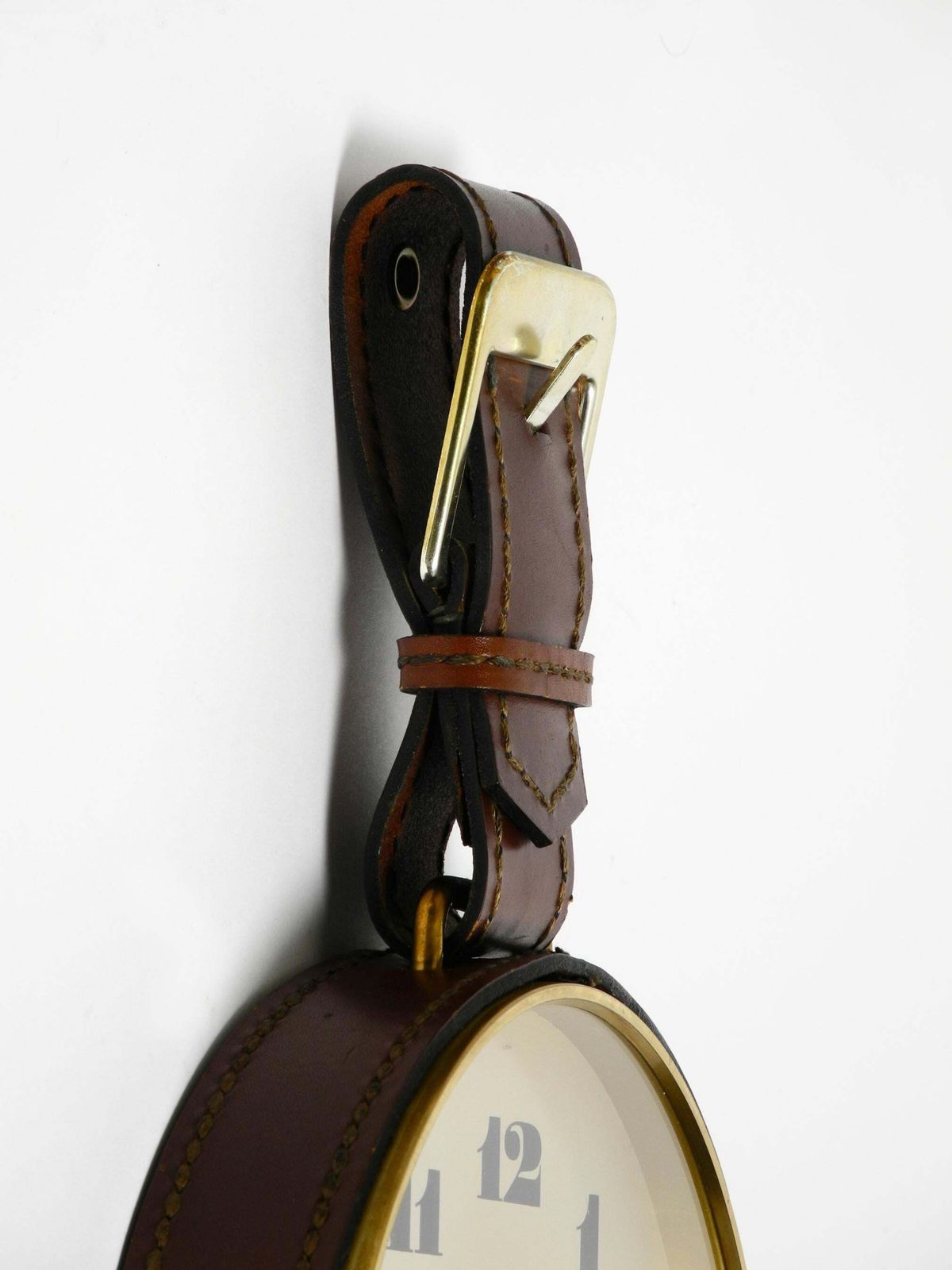 photo furniture Original 1960s Junghans Brass Wall Clock With A Genuine Leather Strap