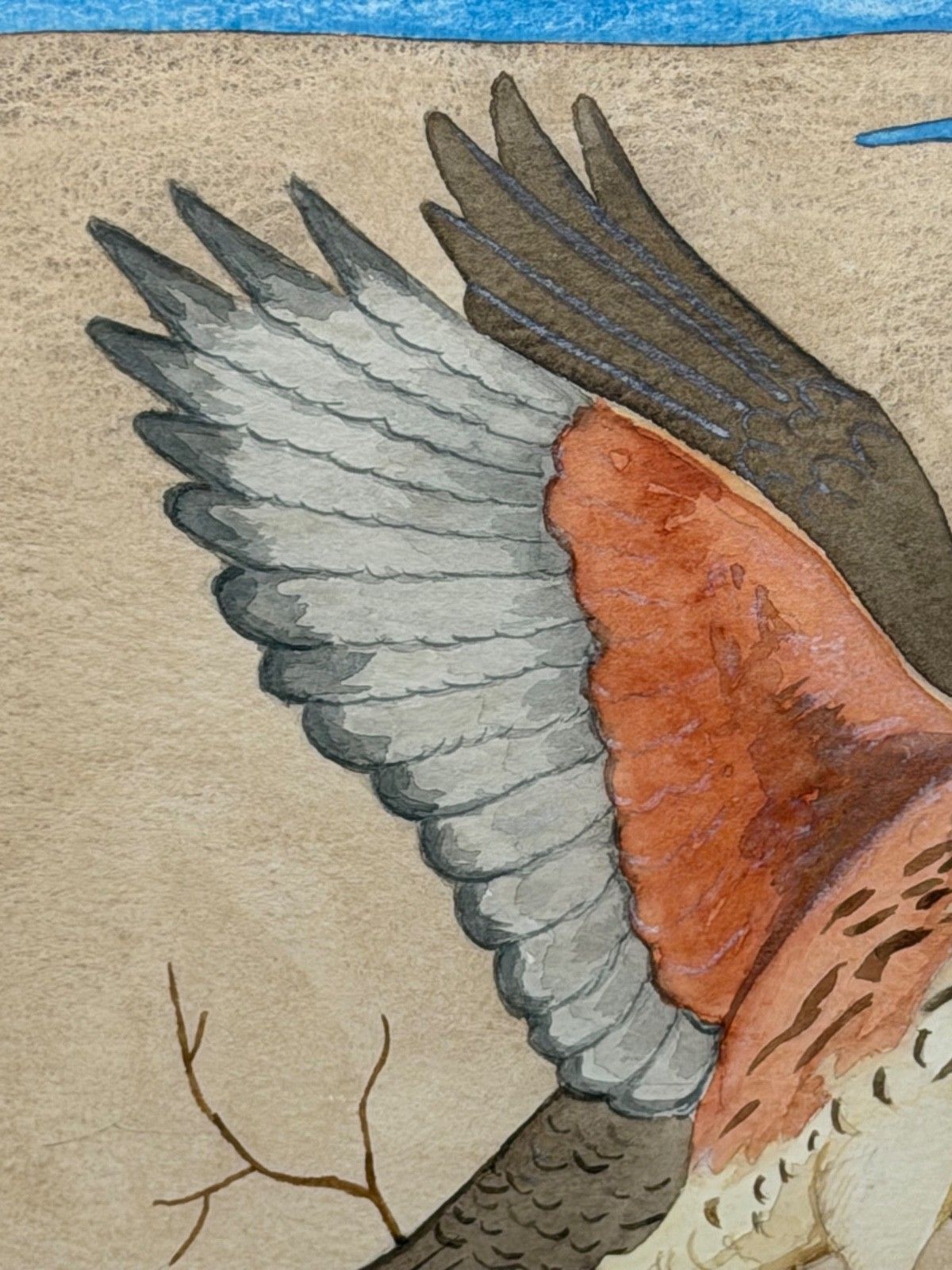 photo buy Mid-Century schilderij Redwing vogel, gesigneerd door Ralston Gudgeon