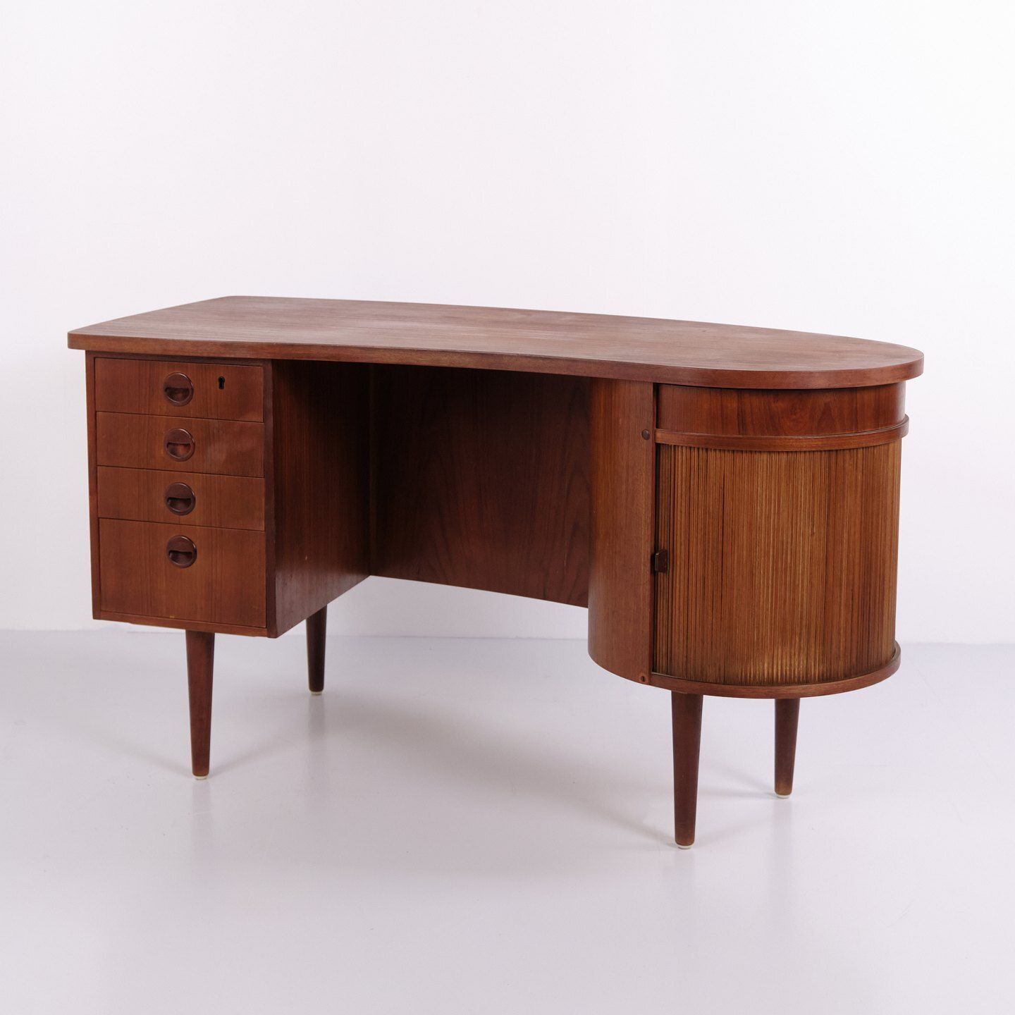 Kai Kristiansen Model 54 Kidney Desk In Teak With Bar Cabinet By Feldballes Møbelfabrik 1960s photo furniture