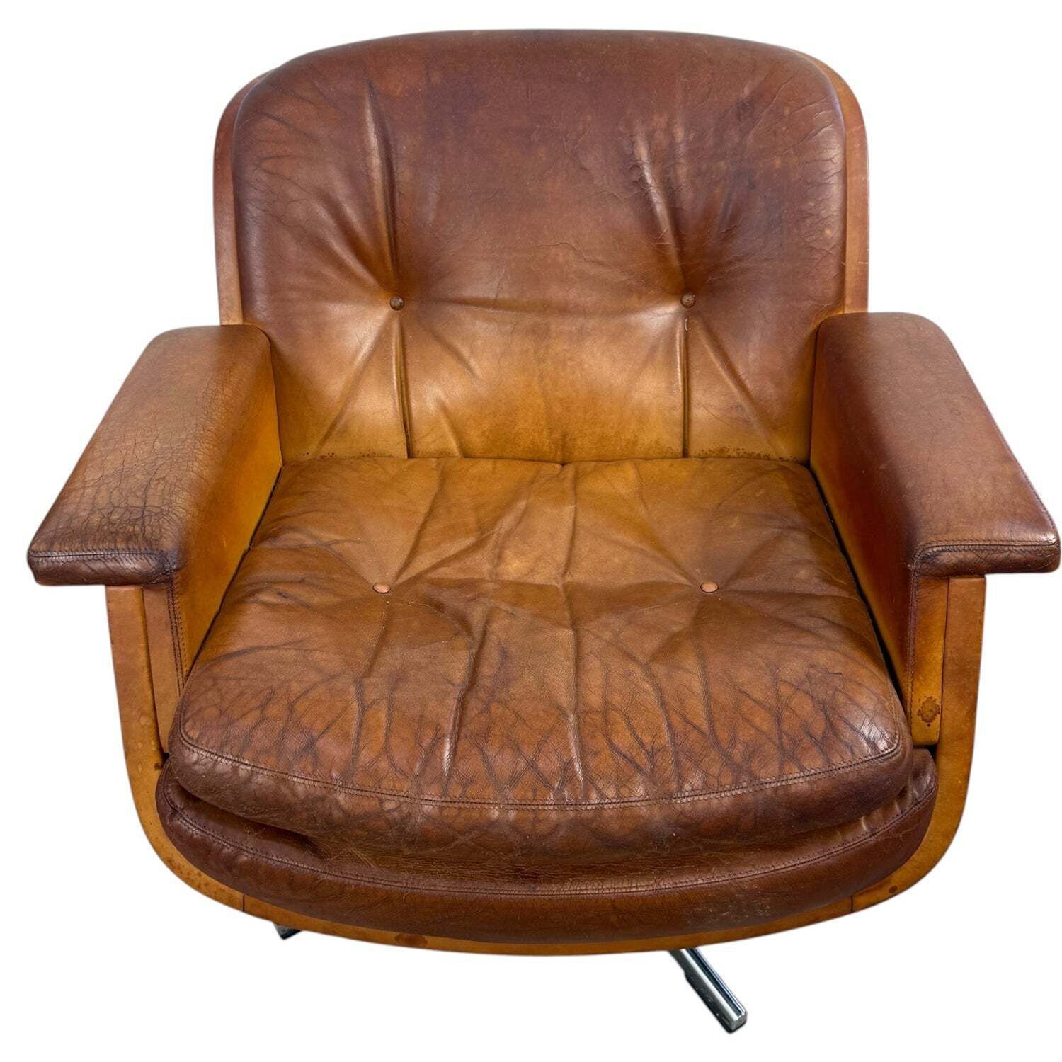 photo buy Paar Vintage Cognackleurige Leren Draaifauteuils van Eugen Schmidt