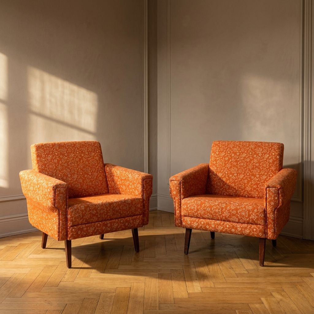 Paar Retro Fauteuils | Mid-Century Gestoffeerde Lounge Stoelen | Tsjechisch / Midden-Europees | Midden 20e Eeuw