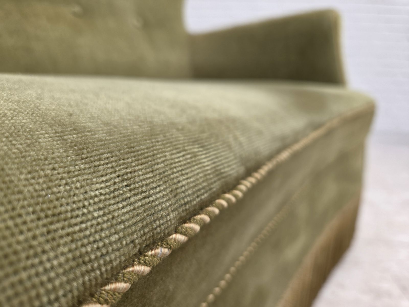 photo for sale 1970s, Danish 2 Seater Sofa, Light Green Furniture Velour.