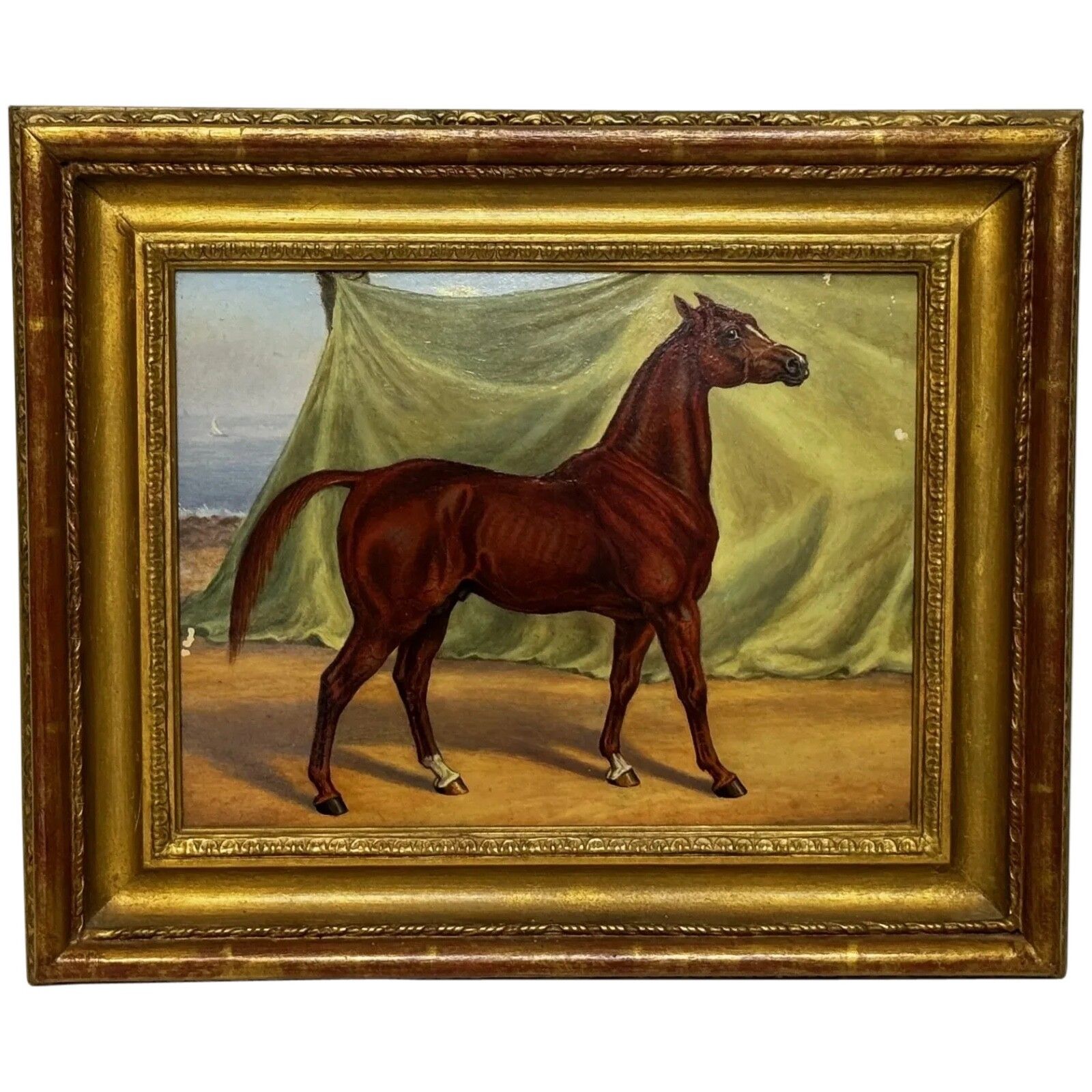 Victoriaans olieverfchilderij Arabisch paard Bombay Stables India ca. 1900 stijl Spalding