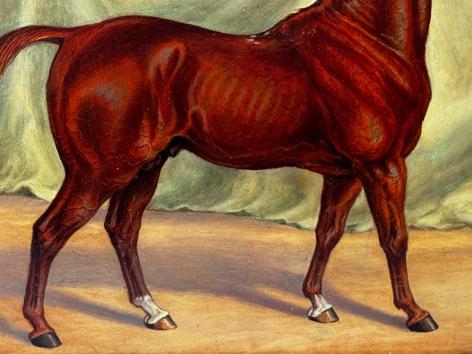 Victoriaans olieverfchilderij Arabisch paard Bombay Stables India ca. 1900 stijl Spalding photo vintage