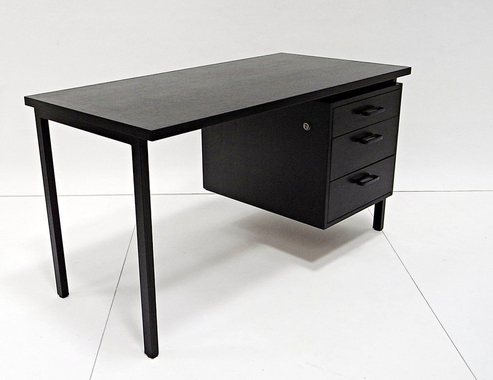 Writing Desk In Black Stained Oak By Herbert Hirche For Christian Holzäpfel Kg, Germany, 1960s photo for sale