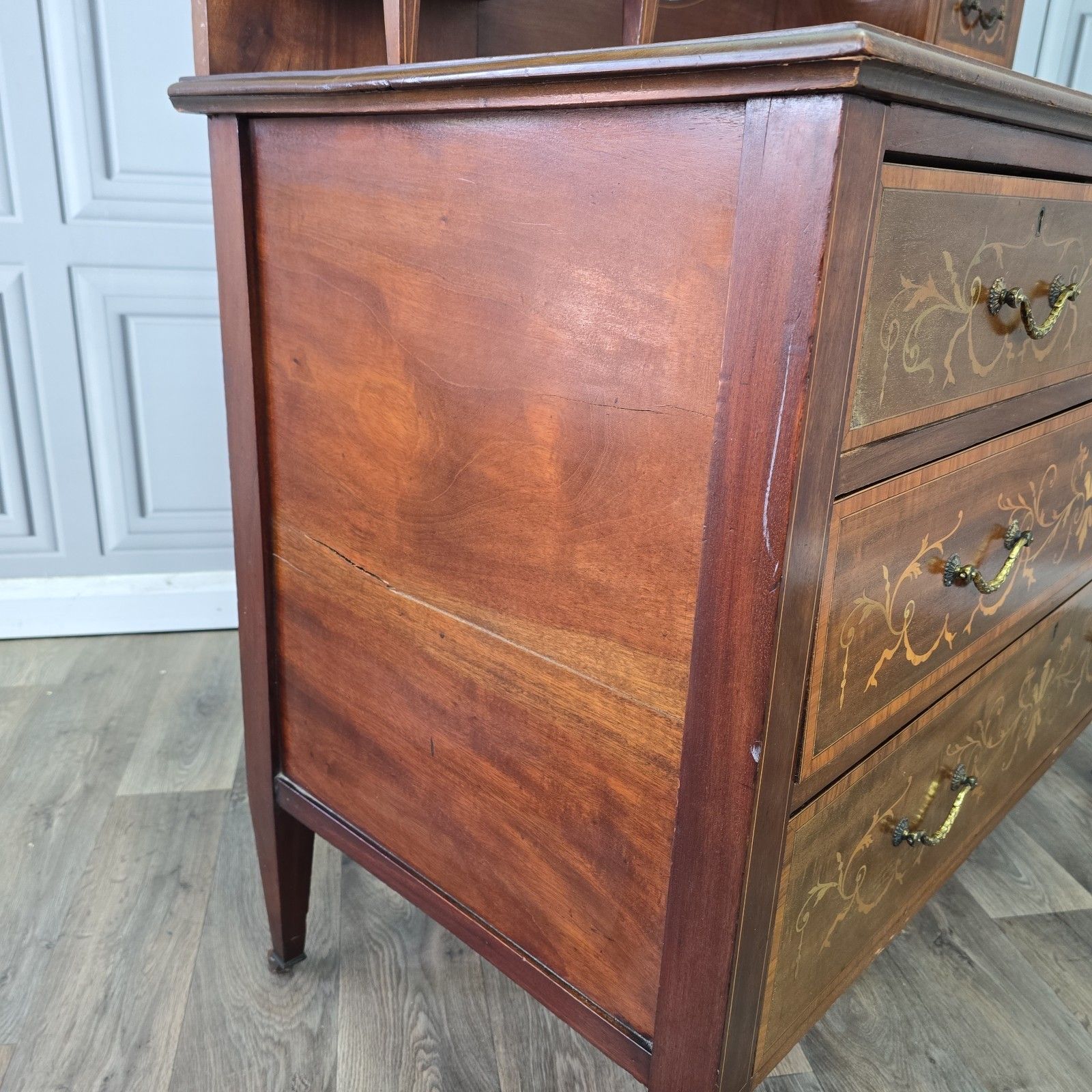Antique Inlaid Dressing Table Wooden Mahogany Vanity Shield Mirror Edwardian photo 430.0