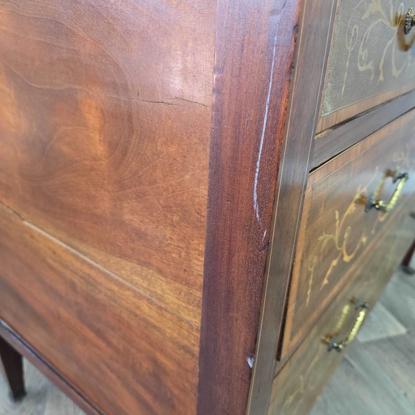Antique Inlaid Dressing Table Wooden Mahogany Vanity Shield Mirror Edwardian photo vinterior