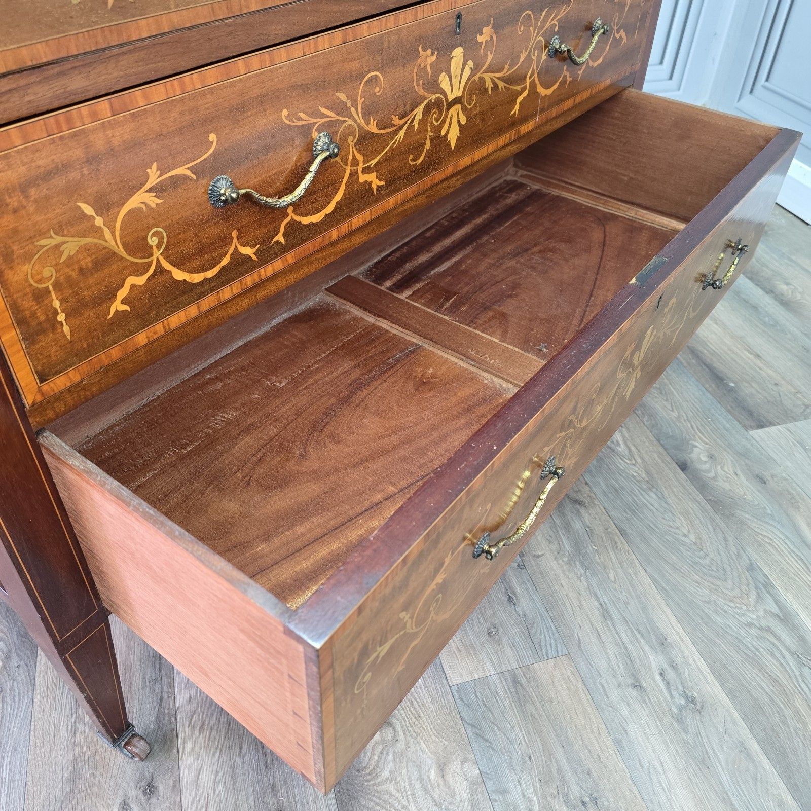 photo for sale Antique Inlaid Dressing Table Wooden Mahogany Vanity Shield Mirror Edwardian