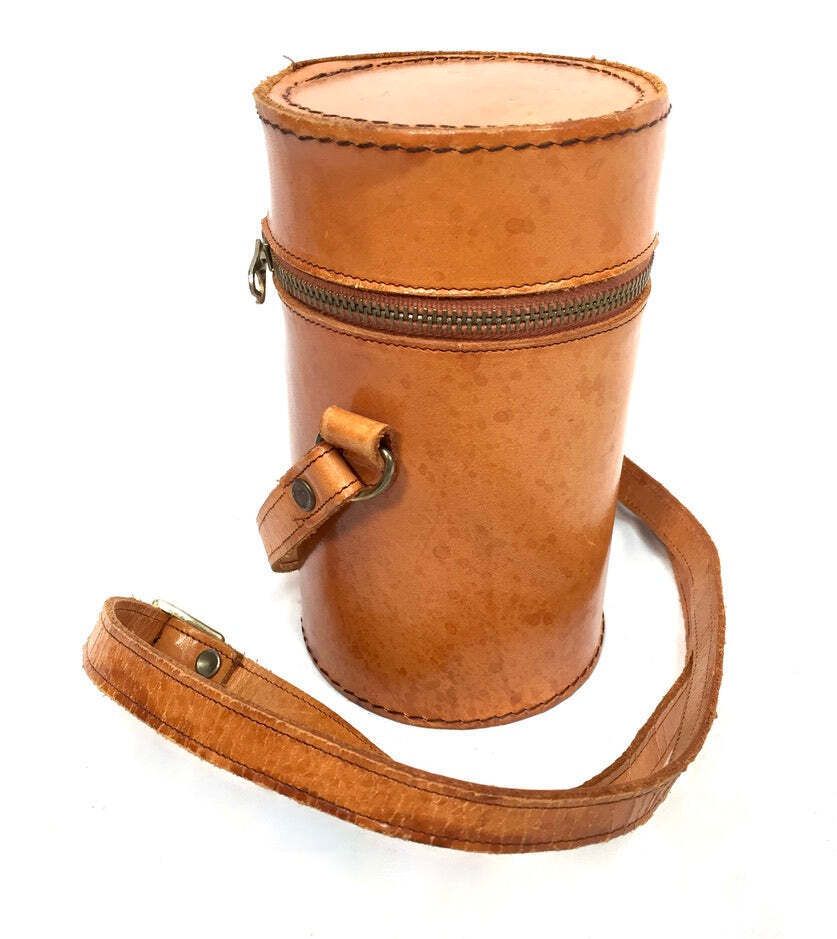 Antique Deco Metal Bottle Hip Flask Set In Original Leather Travel Case C.1930 photo furniture