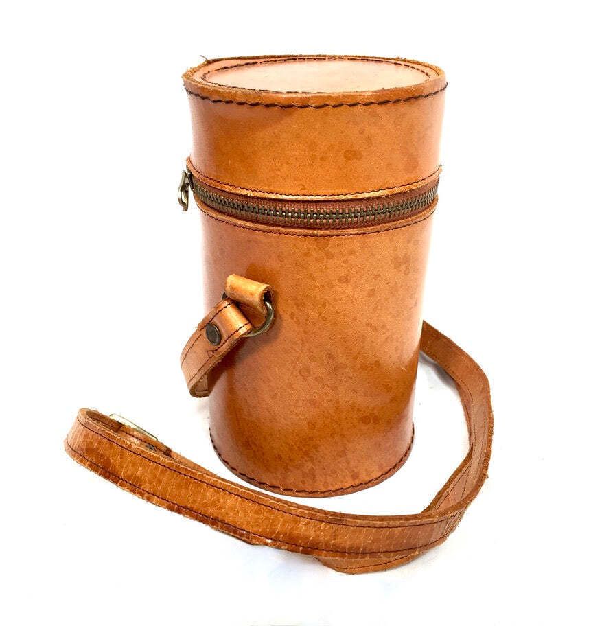 Antique Deco Metal Bottle Hip Flask Set In Original Leather Travel Case C.1930 photo for sale