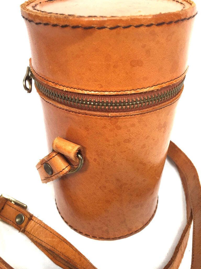 Antique Deco Metal Bottle Hip Flask Set In Original Leather Travel Case C.1930 photo Home Decor
